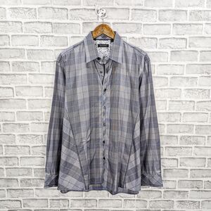 ZAGIRI Men's Button up Shirt Long Sleeve in Gray Plaid Check cotton size XL